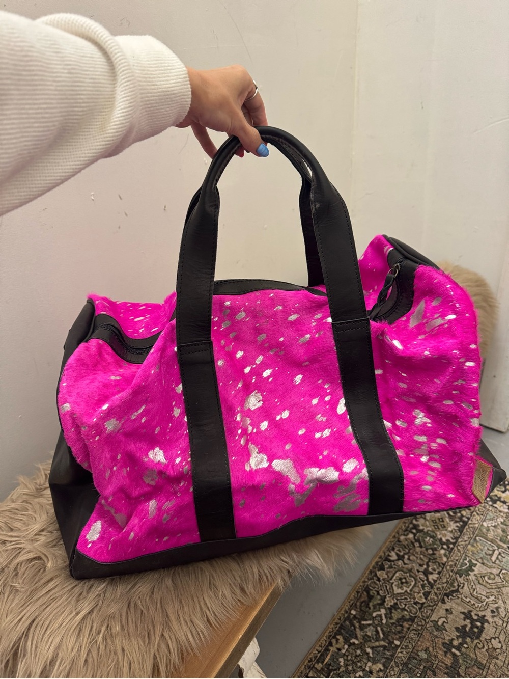American Darling Pink Metallic Cowhide & Leather Weekender Bag
